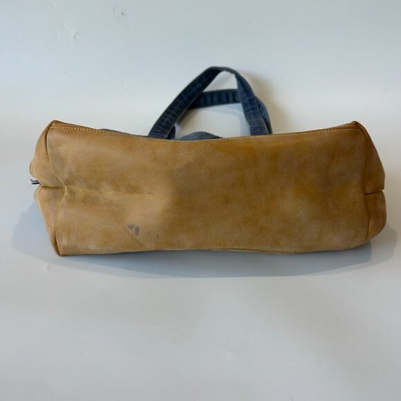 Blue Canvas & Tan Leather Multi-Pocket Utility Tote Bag - Picture 5 of 6